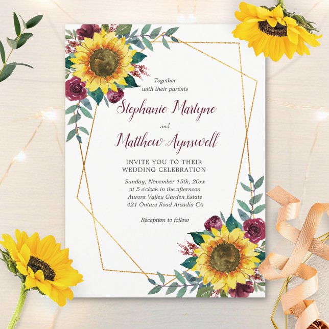 Invitation Fleur de tournesol Mariage géométrique moderne (Créateur téléchargé)