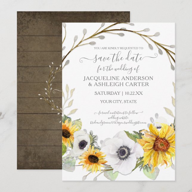 Invitation Fleur de tournesol Rustique Aquarelle Économisez l (Devant / Derrière)
