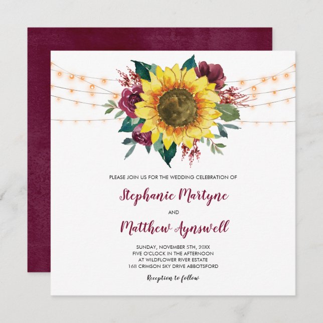 Invitation Fleur de tournesol rustique Mariage (Devant / Derrière)