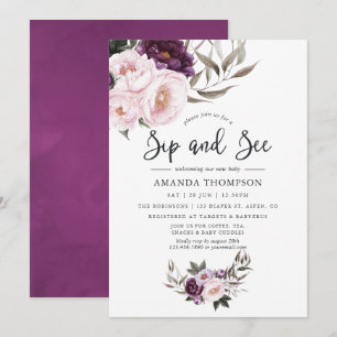 Invitation Fleur de velours profond Sip and See
