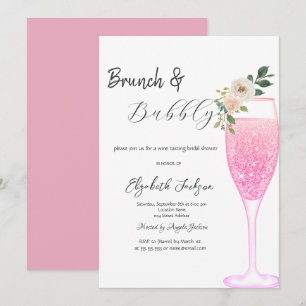 Invitation Fleur de verre de Champagne rose Brunch & Bubbly