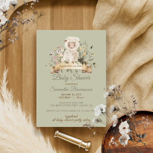 Invitation Fleur de Vert Sauge Mouton Agneau Mignon