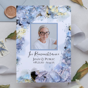 Invitation Fleur d'eau bleu Hydrangea Anniversaire de la mort