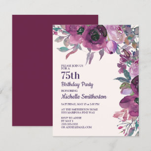 Invitation Fleur d'eau élégante violette pour 75e anniversair