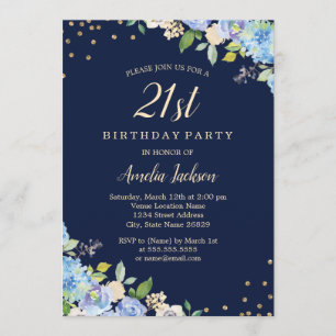 Invitation Fleur d'étincelle Bleu 21e fête d'anniversaire