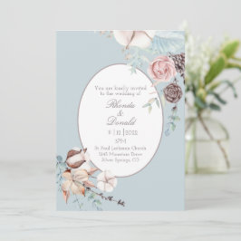 Invitation Fleur d'hiver et Folithe Mariage bleu