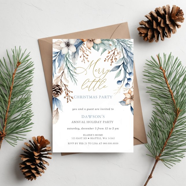 Invitation Fleur d'hiver Joyeux petit Noël fête (Winter Floral Merry Little Christmas Party Invitation)