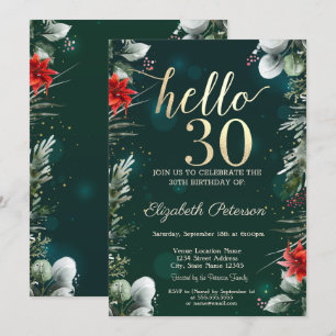 Invitation Fleur d'hiver Poinsettia Vert 30e anniversaire