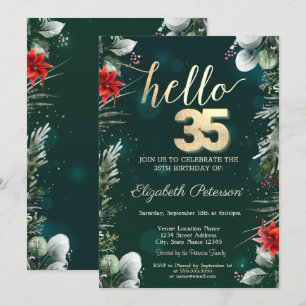 Invitation Fleur d'hiver Poinsettia Vert 35e anniversaire