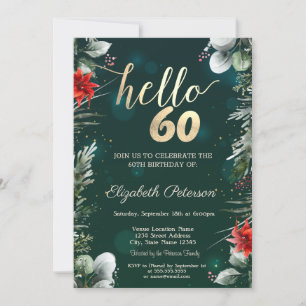 Invitation Fleur d'hiver Poinsettia Vert 60e anniversaire