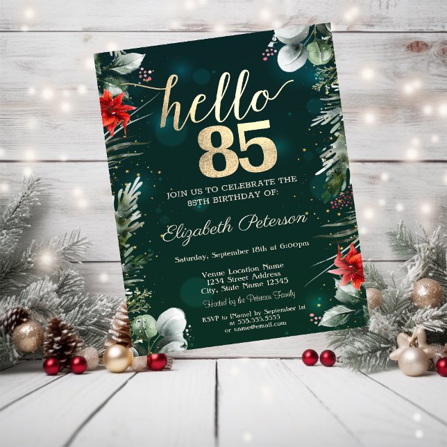 Invitation Fleur d'hiver Poinsettia Vert 85e anniversaire (Créateur téléchargé)