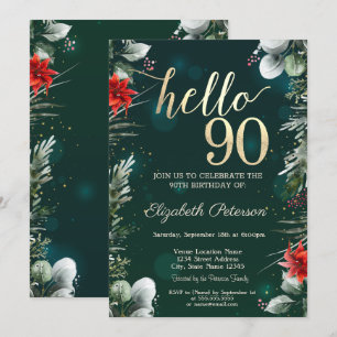 Invitation Fleur d'hiver Poinsettia Vert 90e anniversaire