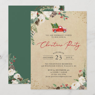 Invitation Fleur d'hiver Vintage camion fête de Noël