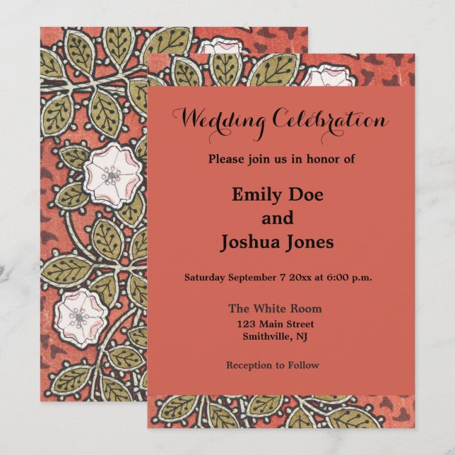 Invitation Fleur d'illustration Rose sauvage Vintage (Devant / Derrière)