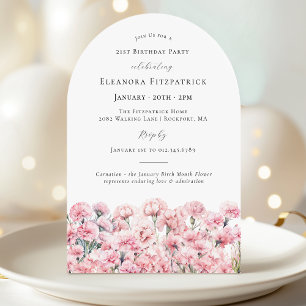 Invitation Fleur d'œillet rose pour anniversaire des 21 ans, 