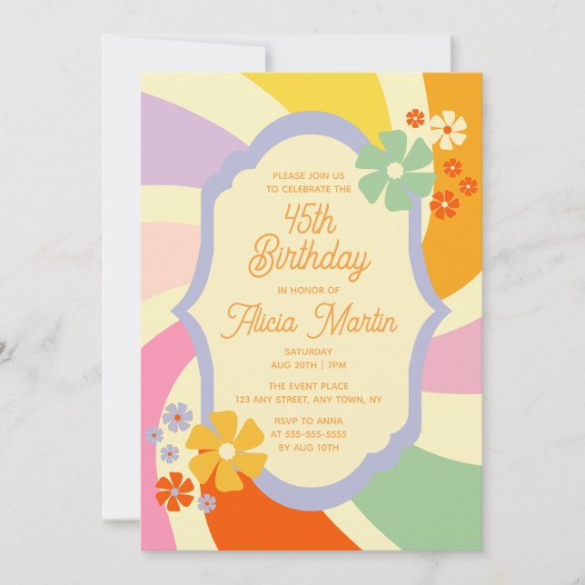 Invitation Fleur d'onde Super Retro les années 70 45e anniver (Devant)