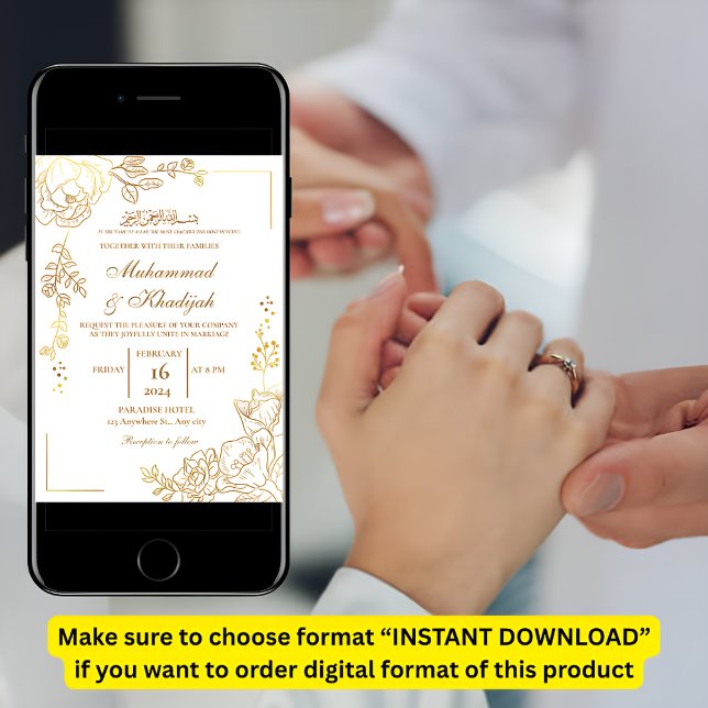 Invitation Fleur d'or Mariage musulman moderne Nikah (Créateur téléchargé)
