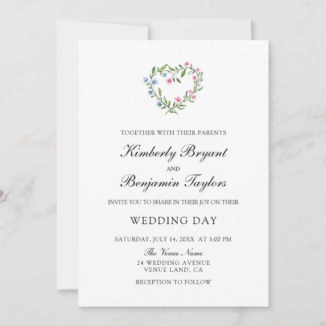 Invitation Fleur du Coeur Floral Wreath. Mariage botanique In (Devant)