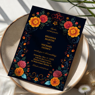 Invitation Fleur Élégante Folk Vintage