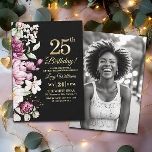 Invitation Fleur Élégante Or 25 Anniversaire Photo