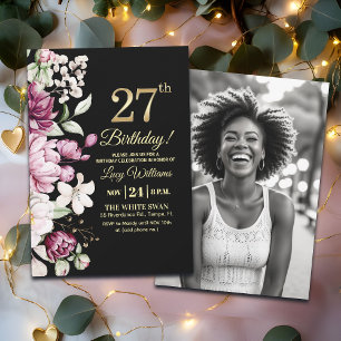 Invitation Fleur Élégante Or 27 Anniversaire Photo