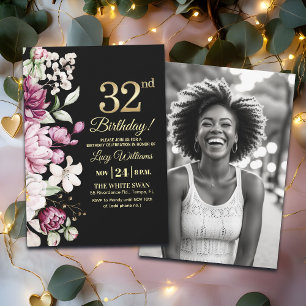 Invitation Fleur élégante Or 32 Anniversaire Photo