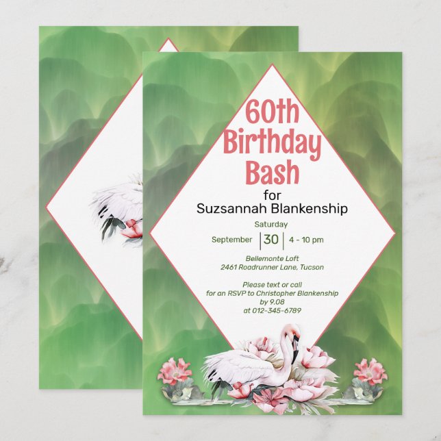 Invitation Fleur et Flamant rose tropicaux Fête sur mesure (Devant / Derrière)