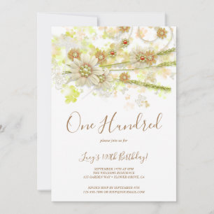 Invitation Fleur et perles de printemps Décoratif 100e annive