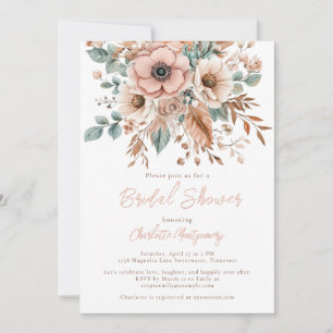 Invitation Fleur et plumes de saumon rose Fête des mariées él