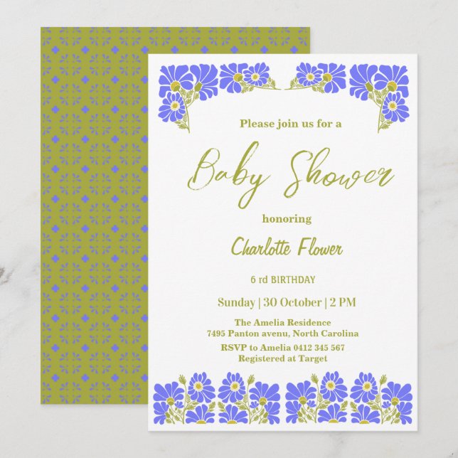 Invitation Fleur fleur sauvage Baby shower Fille Fête (Devant / Derrière)