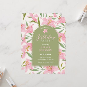 Invitation Fleur fleurie pastel lys vert rose