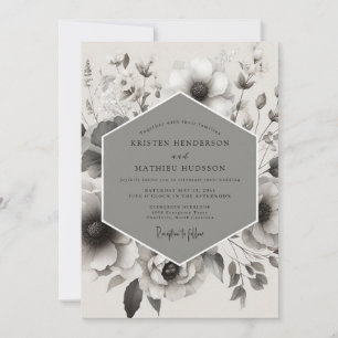 Invitation Fleur grise Élégance Romantique Mariage