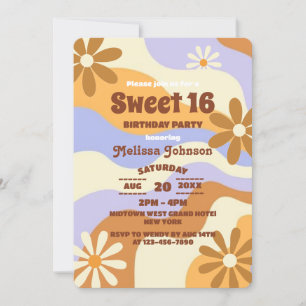 Invitation Fleur hippie colorée Retro Super Sweet 16