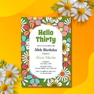Invitation Fleur Hippie Retro super Bonjour Trente Anniversai