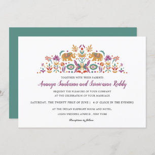 Invitation Fleur indienne Elephant Jade vert mariage moderne