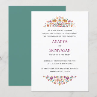 Invitation Fleur indienne Jade Green Elephant Mariage officie