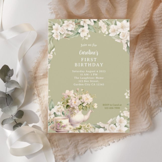 Invitation Fleur Jardin Tea Party N'importe quel âge Annivers (Créateur téléchargé)
