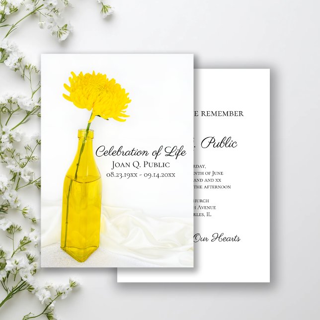 Invitation Fleur Jaune dans Vase Célébration de la Vie Memori (Créateur téléchargé)