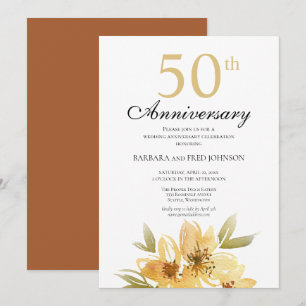 Invitation Fleur jaune et cuivre 50e anniversaire