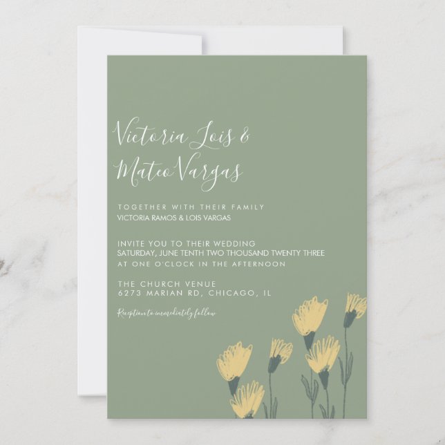 Invitation Fleur Jaune Fleur Flore Verdure Mariage Sage (Devant)