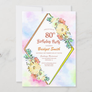 Invitation Fleur jaune Géométrique 80e fête d'anniversaire