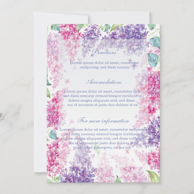 Invitation Fleur Lilac de printemps Mariage floral (Devant)