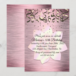 Invitation Fleur Lotus Rose Blush Élégante Anniversaire