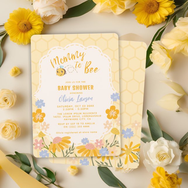 Invitation Fleur Maman to Bee Baby shower neutre (Créateur téléchargé)