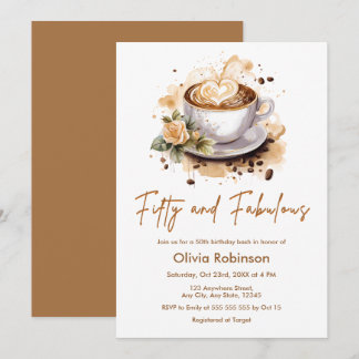 Invitation Fleur marron Café Thème 50e Anniversaire 