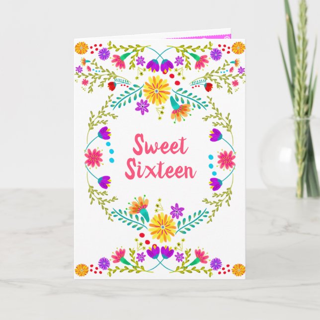 Invitation Fleur mexicaine blanc et rose sucré 16 (Devant)