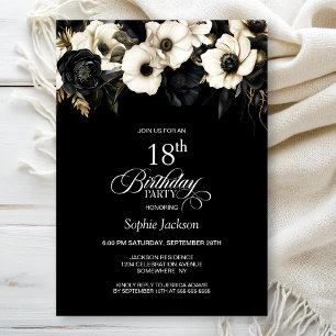 Invitation Fleur noire et blanche 18e fête d'anniversaire