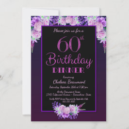 Invitation Fleur noire et violette 60e anniversaire Dîner fêt