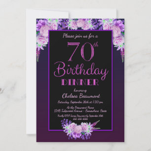 Invitation Fleur noire et violette 70e anniversaire Dîner fêt