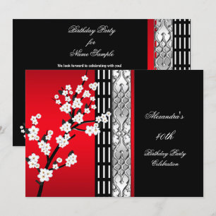 Invitation Fleur noire rouge asiatique fête d'anniversaire 2